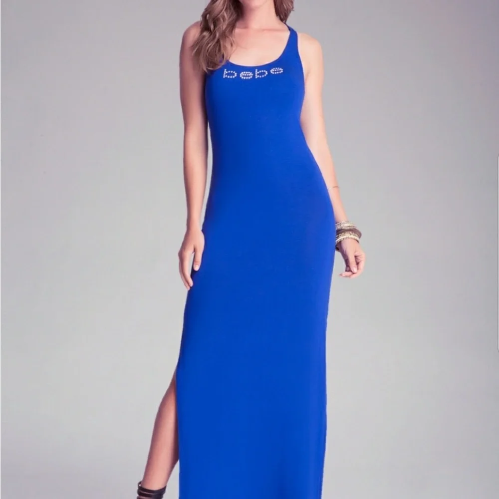 Bebe blue sequins logo maxi dress XL